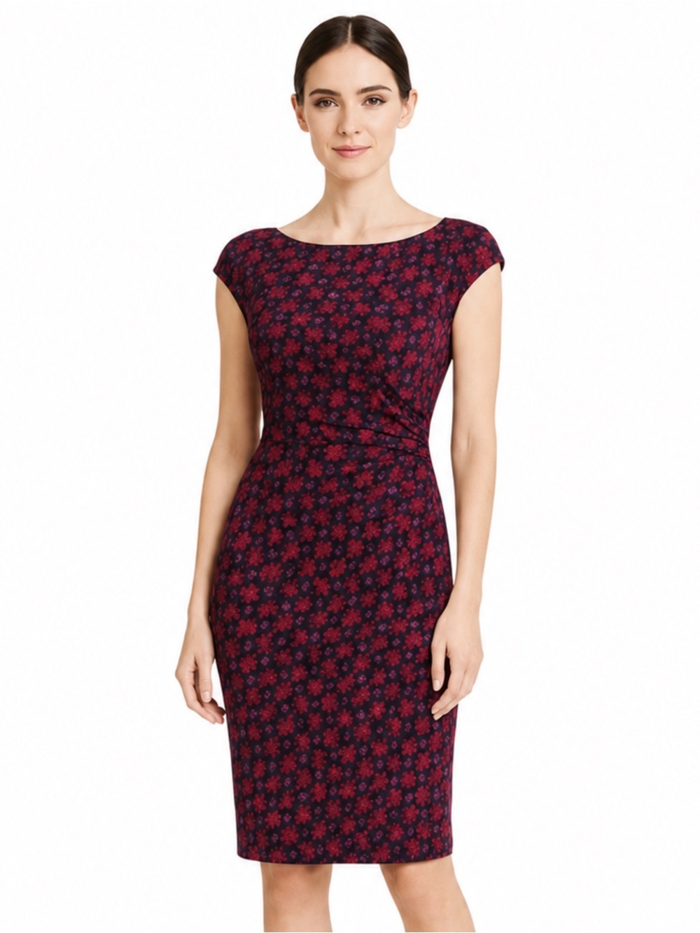 Lauren Ralph Lauren Balck & Pink Side-Ruched Sleeveless Sheath Dress